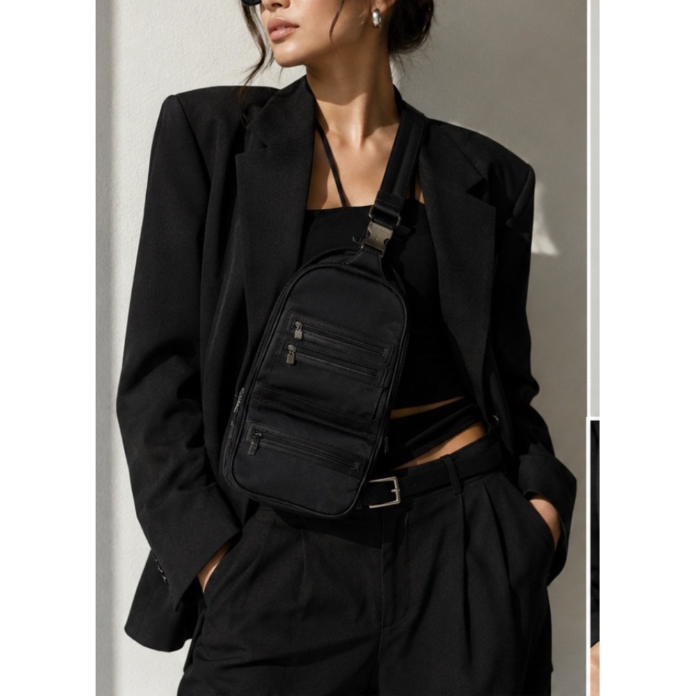 Vintage Liz Claiborne Black Utility Organizer Sling Crossbody Bag